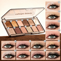 Palette de fards à paupières 12 couleurs, mat, scintillant, pailleté, en plastique, classique, haute pigmentation, effet lumineux, imperméable, maquillage pour les yeux