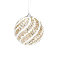 Set Ornamen Bola Natal 8cm Berhias Mutiara Berkilau, Anti Pecah, Motif Spiral Bergaris, Dekorasi Pohon Natal, Hiasan Gantung untuk Pesta Liburan