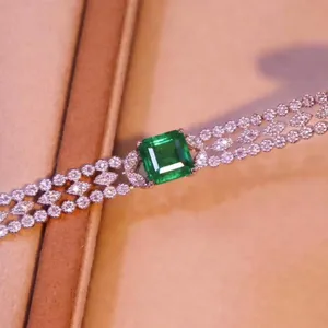 ТВЕРДОЕ ЗОЛОТО 18 К, настоящий бриллиант, Ярко-Зеленый Изумрудный браслет для тенниса, бриллиант