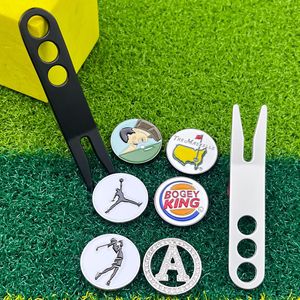 Golf Alloy Green Fork Repair <b>Tool</b> Magnetic Ball Marker Cap <b>Clip</b> Set Multifunctional Gift Box Universal Zinc Alloy - Product Image 3