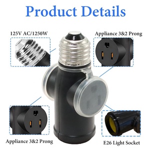 Douille d'extérieur E26 à 2 broches avec interrupteur à tirette et <span class=keywords><strong>prise</strong></span> à trois trous, support de <span class=keywords><strong>lampe</strong></span> en céramique avec douille intégrée - Product Image 4