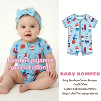 Combinaison bébé en coton de bambou OEKO-TEX personnalisée, respectueuse de l'environnement, à manches courtes, avec logo personnalisé, respirante pour l'été