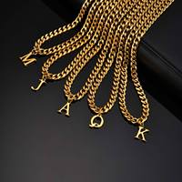 Collier Pendentif Lettre Initiale Personnalisée A-Z pour Homme, Plaqué Or, Chaîne Cubaine à Maillons, Bijou Tendance
