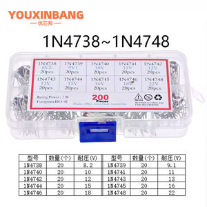 Kit assorti de 200 diodes Zener 1W (10 valeurs : 1N4728, 1N4729, 1N4730, 1N4731, 1N4732, 1N4733, 1N4734, <span class=keywords><strong>1N4735</strong></span>, 1N4736, 1N4737) - Product Image 3