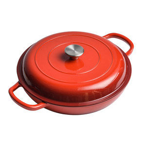 E-TOP Light Red Cast Iron <strong>Casserole</strong> Braiser 4.4 Quart Enameled Cast Iron Dutch Oven <strong>Pan</strong> <strong>with</strong> <strong>Lid</strong> Heavy Duty and Dual Handles - Product Image 1