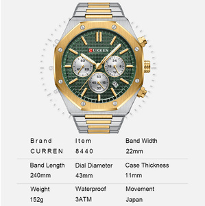 Montre homme de luxe CURREN 8440, montre-bracelet homme de marque haut de gamme, étanche, lumineuse, date, semaine, quartz. - Product Image 3