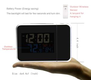 Réveil numérique à projection <span class=keywords><strong>radio</strong></span>-piloté, horloge de bureau LCD électronique avec calendrier, <span class=keywords><strong>projecteur</strong></span> rotatif à 180°, télécommande et capteur, vente en gros - Product Image 4