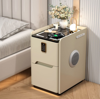 Table de chevet compacte ultra-mince en bois massif et cuir, moderne, minimaliste, luxe léger, multifonctionnelle pour chambre à coucher