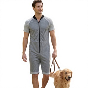 <b>Men</b> Short Sleeve Jumpsuit Two Way Zipper Lounge Romper Casual Shorts One Piece with Pockets made in Bangladesh manufactures - Product Image 3