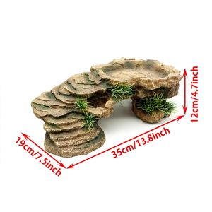 Boîte de cachette pour reptiles en résine, grotte de cachette rectangulaire, <span class=keywords><strong>habitat</strong></span> pour tortues, plateforme de bain de soleil, petit animal, serpent, écologique, toutes saisons - Product Image 2