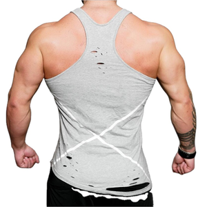 Gilet musculaire de fitness décontracté pour hommes T-shirt de sueur de couleur unie à séchage rapide Gilet creux de sport confortable avec personnalité - Product Image 2