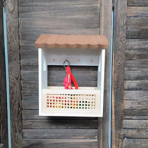 Boîte de rangement murale en bois massif de style japonais, organiseur de clés pour entrée, mini rangement domestique avec motif en treillis - Product Image 3