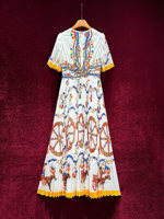 Nouvelle Robe Longue Plissée Chic et Élégante à Manches Mi-longues Imprimé Vintage Style Français pour Femme, Collection Été 2026