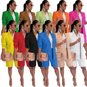 AL205 Mode Printemps Automne Vêtements Américains Bureau Dames <span class=keywords><strong>Costume</strong></span> Blazer et <span class=keywords><strong>Short</strong></span> Ensembles 2 Pièces Tenues Décontractées Femmes - Product Image 1