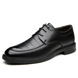 Chaussures Oxford en cuir véritable pour hommes, bout rond, à lacets, semelle souple, chaussures de mariage, automne, noir uni, tenue formelle d'affaires - Product Image 5