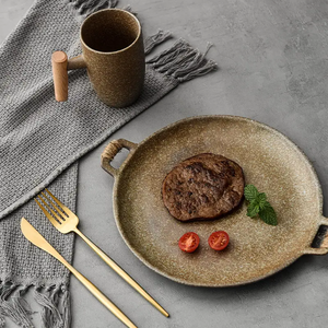 Đĩa thịt bò gốm thô thủ công Nhật Bản, thân thiện với môi trường, bộ đồ ăn kiểu Tây, dụng cụ đựng mì ống - Product Image 6