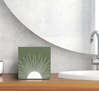 Plaque murale rustique en bois, style Mid-century Modern Boho, avec impression numérique abstraite soleil, lever et coucher de soleil, pour la maison, le bureau ou le bureau de travail.