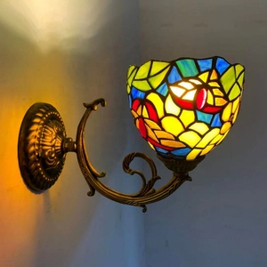 LongHuiJing Vintage Tiffany Style Stained Glass Wall Sconce Flower Wall Lamp Fixture - Product Image 2