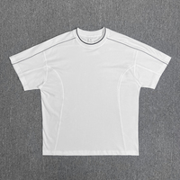 T-shirts de sport amples pour hommes, à épaules tombantes, col côtelé rayé, en tissu épais, vente en gros