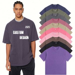 Custom Design 260gsm 100% Cotton Heavyweight Acid Wash T Shirt Men's Tees 2025 Summer Popular DTG Screen Print - Product Image 1