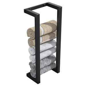 Porte-serviettes mural en acier inoxydable auto-adhésif noir pour salle de bain avec support à serviettes - Product Image 1