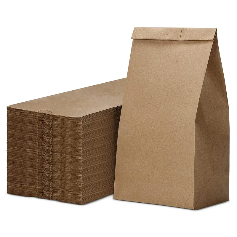 공장 가격 종이 봉투 100% 재활용 퇴비화 재료 크래프트 종이 사각형 폴더 테이크 아웃 음식 종이 가방