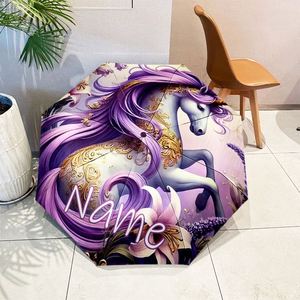 1 Parapluie Pliant Personnalisé Licorne Florale Sans MOQ, Cadeau Rêveur avec Nom Personnalisé, Commande Unique, Ombrello Personnalisato - Product Image 2