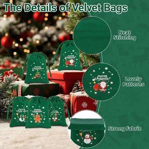 <b>Small</b> Christmas Bags Green Velvet Drawstring Pouches Wrapping Dice Candy Gift Cards or Coins for Kids Friends Customers - Product Image 3