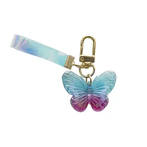New Fashion Colorful Crystal Butterfly Keychain Acrylic Insects Car Key Women Wristband Key Chain Phone Pendant