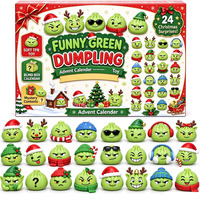 Calendrier de l'Avent Squishy 2026 – Grande Vente – Calendrier de l'Avent Squishy Adorable – Calendrier de l'Avent Squishy Doux – Grinch Squishy en forme de boulette pour cadeau