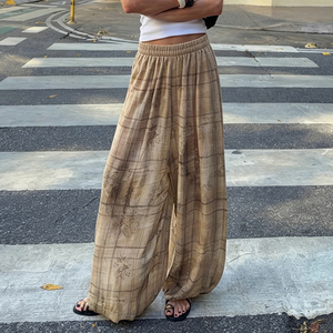 Pantalon large pour femme, style Y2K vintage, imprimé géométrique, taille élastique, respirant, taille basse, ample, pour l'été - Product Image 5