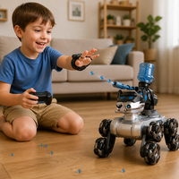 TQ20 8 Roda Plastik Anjing Robot Listrik Stunt RC Hewan Penembak Peluru Air Kontrol Ganda Gamepad Jam Tangan 50 Meter Dalam Ruangan