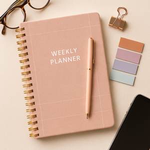 LABON Blush Pink Weekly <span class=keywords><strong>Planner</strong></span> A5 Cuaderno de tapa dura de lino <span class=keywords><strong>con</strong></span> encuadernación en espiral <span class=keywords><strong>con</strong></span> diseño de cuadrícula minimalista para trabajo y estudio - Product Image 5
