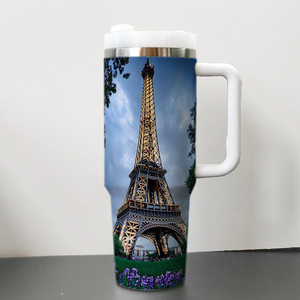 Gobelets isothermes de voyage et de bureau en acier inoxydable de 40 oz, motif Tour Eiffel, 10 couleurs, avec poignée Tour Eiffel <span class=keywords><strong>Paris</strong></span> - Product Image 2