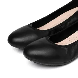 Zapatos de Trabajo de Cuero Negro para Mujer Color Sólido Mocasines Descalzos de Suela Plana y Blanda a la Moda para Otoño Sin Cordones - Product Image 5
