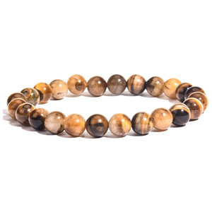 Bracelets en pierres naturelles rondes de 8 mm, perles de pierres précieuses de guérison en gros, perles rondes simples et extensibles, perles de pierre naturelle, œil de tigre - Product Image 4