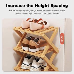YYW Meuble à chaussures moderne en bambou à 3 niveaux, pliable et autoportant, avec rangement vertical pour entrée, placard et salon - Product Image 2