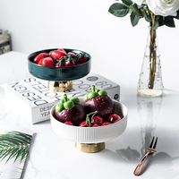 Europese Stijl Lichte Luxe Keramische Fruitschaal Moderne Woonkamer Snackplaat Net Rood Hoog Fruit Dienblad Verfrissing Plaat
