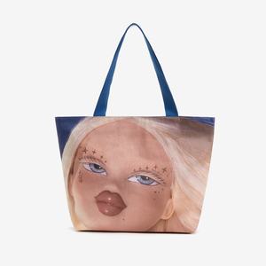 Sacs à bandoulière en toile laminée grande capacité, sacs de shopping imperméables, sacs d'épicerie avec logo brodé pour femmes - Product Image 1