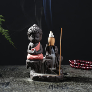 Professional Customized Resin Ceramic Crafts, Small Monk Incense <strong>Burning</strong> Home Decor Sculpture Custom - Product Image 4