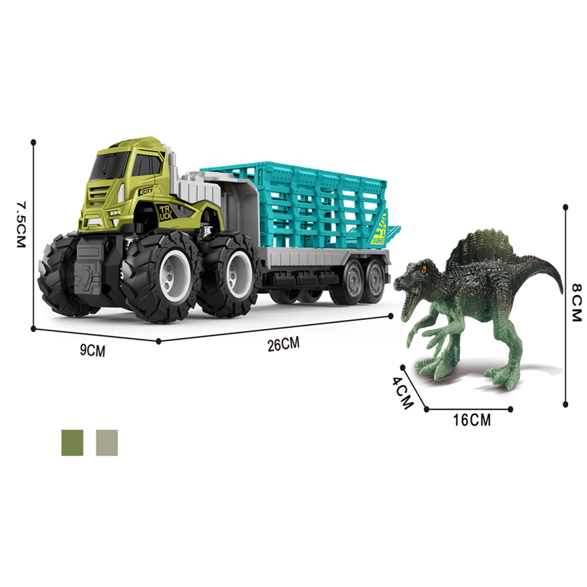 Металлический игрушечный автомобиль 4WD, прицеп с фрикционным прицепом, игрушечный автомобиль, набор динозавров