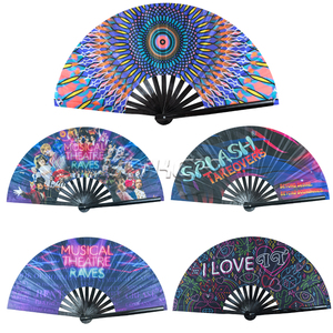 Quạt tay cao cấp in hình tùy chỉnh, gấp gọn, phản ứng với tia UV, bán buôn, quạt cầm tay 13 inch, quạt tre lớn dành cho nữ - Product Image 1