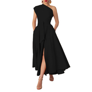 Exclusivo para el verano, moda novedosa, gasa para mujer, lentejuelas, sin mangas, cuello Diagonal, Color sólido, cintura ajustada, Trompeta/sirena - Product Image 5