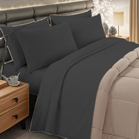 Parure de lit d'hiver en flanelle brossée Banzaii 200TC, anti-boulochage, 100% coton, 4 pièces, gris foncé, taille King