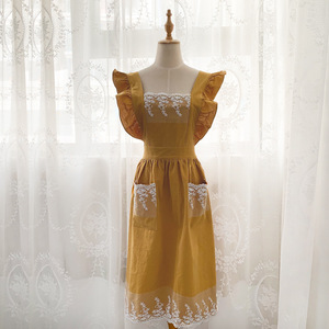 Delantal de lino y algodón para mujer, <span class=keywords><strong>Chef</strong></span> de cocina, Barista, con bolsillo - Product Image 5