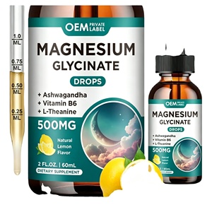 OEM Calm Drop Gouttes de glycinate de magnésium pour le soulagement du stress, avec bromélaïne et vitamines, saveur fraise, pour adultes - Product Image 1