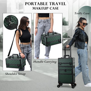 Rolling <strong>Makeup</strong> Train Case with <strong>Wheels</strong> &amp; Drawers Professional <strong>Makeup</strong> Case <strong>on</strong> <strong>Wheels</strong> Cosmetic Vanity <strong>Trolley</strong> Travel Beauty Box - Product Image 3