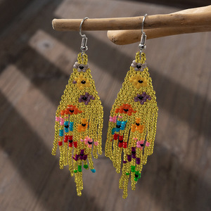 Perles de riz tissées boucles d'oreilles exagérées Uionen 1007 Design géométrique à la mode mode Niche Resort Style pour les femmes alliage principal - Product Image 4