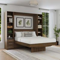 Lit Mural Escamotable Taille Queen en Bois avec Panneau Bureau, Cadre en Acier Inoxydable, Tête de Lit Éclairée et Rangement – Pliable et Gain de Place pour la Maison