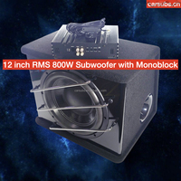 Subwoofer actif pour voiture de 12 pouces, 800 W RMS, 2+2 ohms, enceinte de 12 pouces, crête de 2000 W, basses puissantes avec amplificateur de voiture monobloc